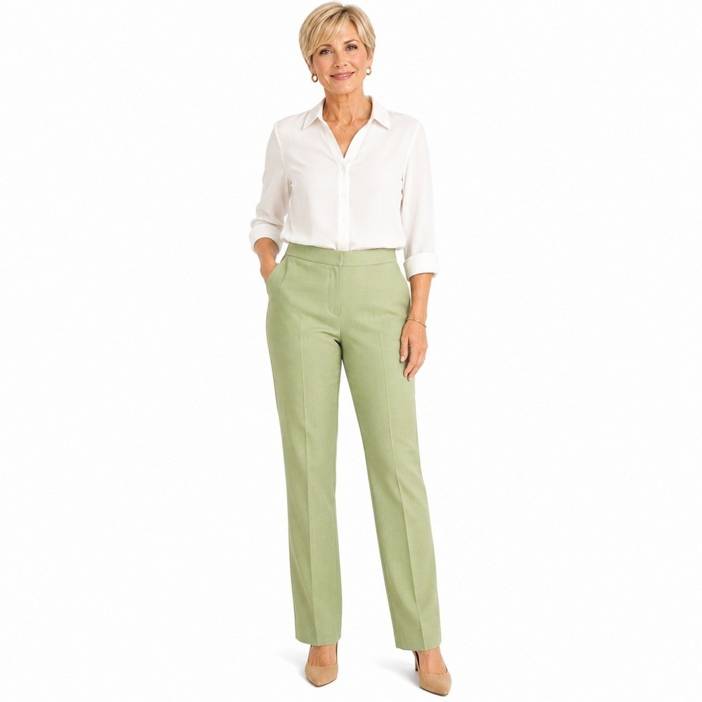 Alfred Dunner‎ Chapel Hill Sage Green Textured Straight Leg Pants Size 8 Short